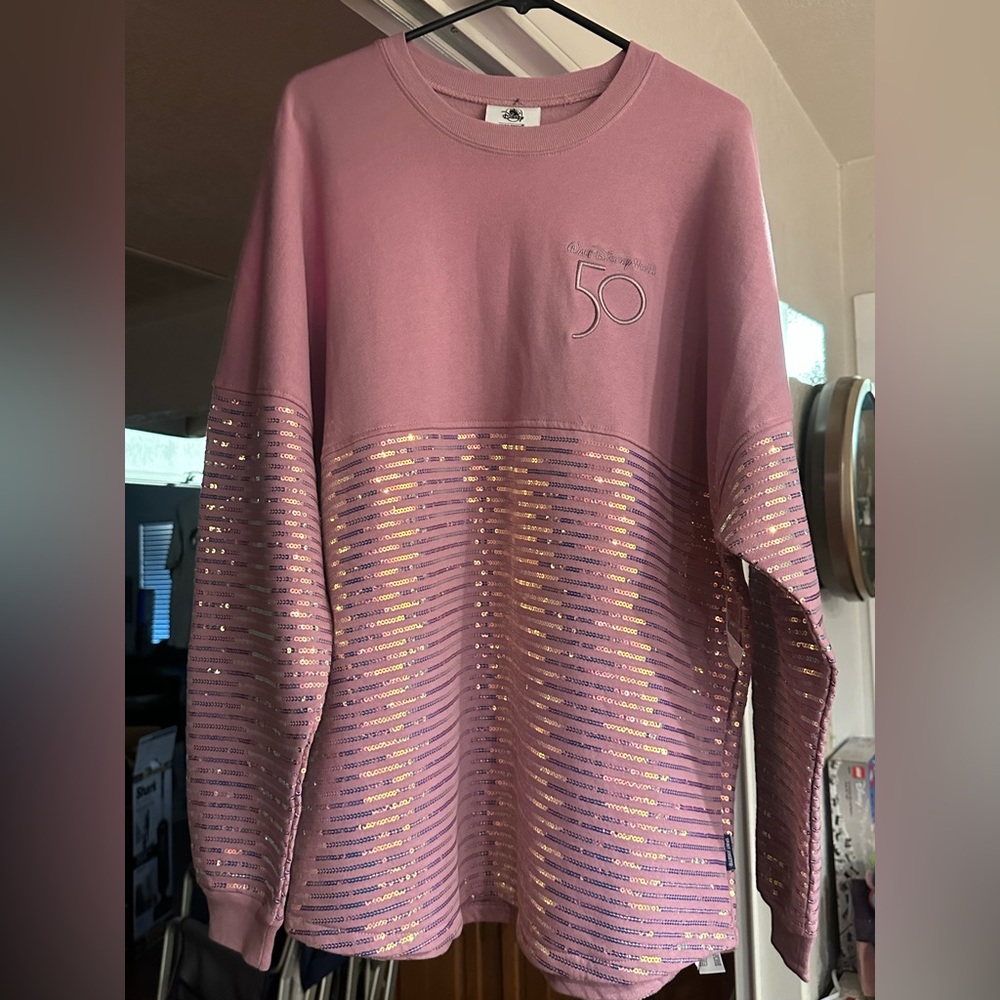NWT WALT DISNEY WORLD PINK SEQUIN SPIRIT JERSEY